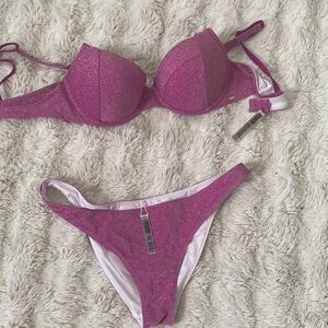Pink Glittery Pink Bikini Set